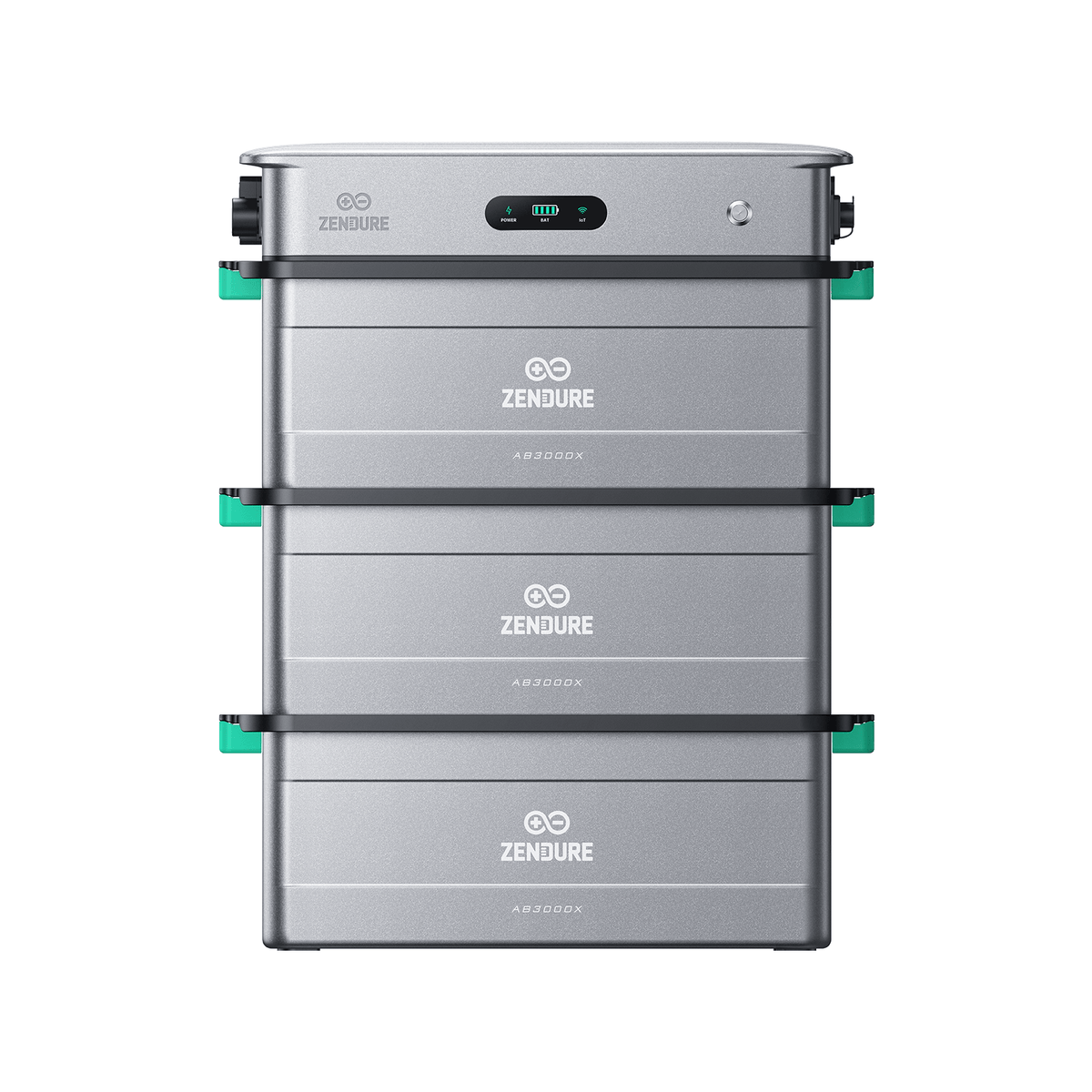 Zendure SolarFlow 2400 AC mit 3 AB3000X-Batteriemodulen (8,64 kWh), Vorderansicht