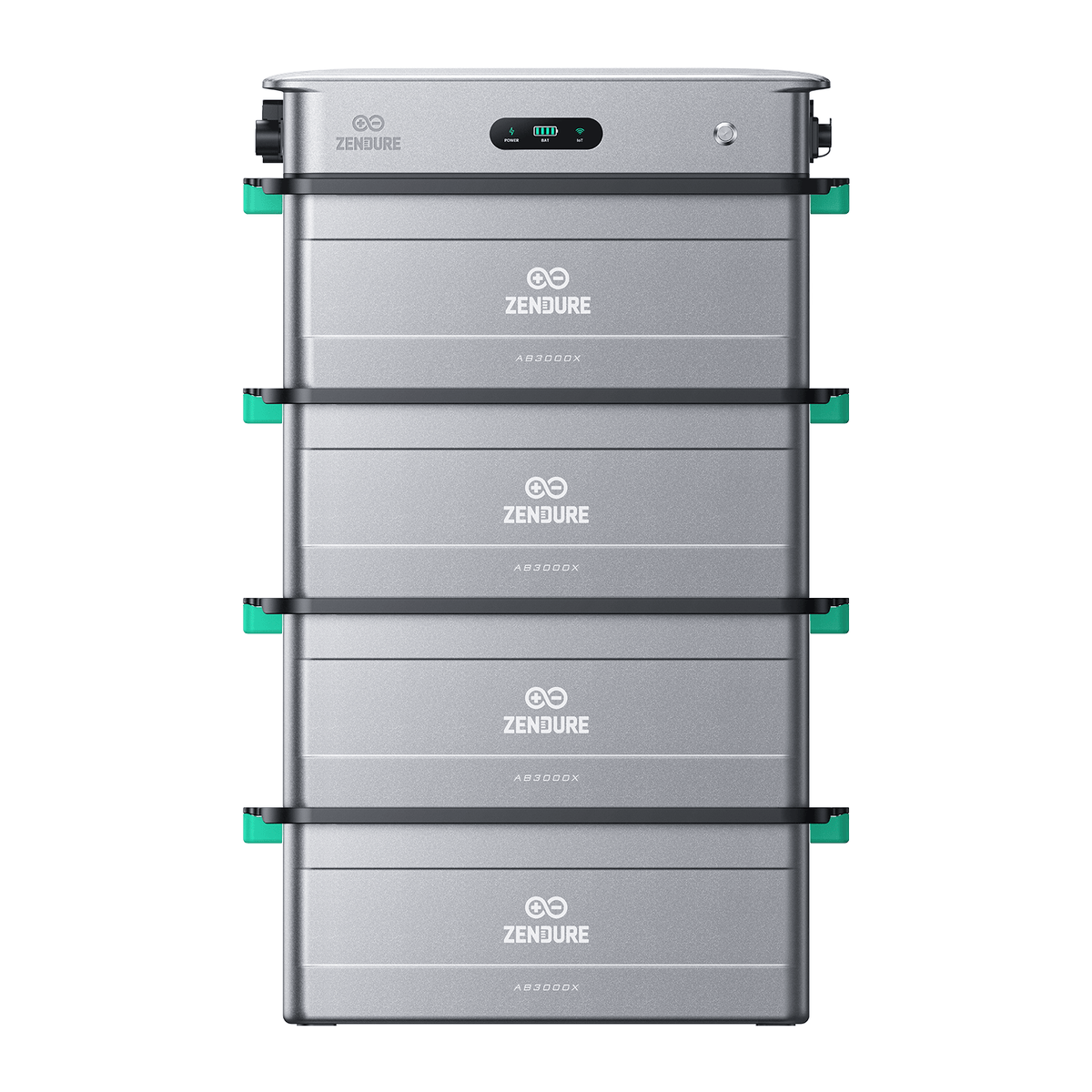 Zendure SolarFlow 2400 AC mit 4 AB3000X-Batteriemodulen (11,52 kWh), Vorderansicht