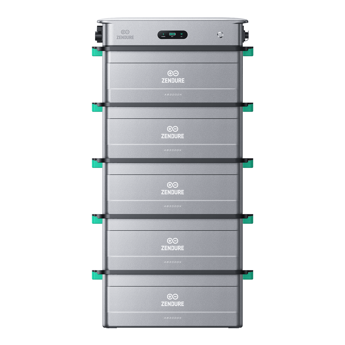 Zendure SolarFlow 2400 AC mit 5 AB3000X-Batteriemodulen (14,4 kWh), Vorderansicht